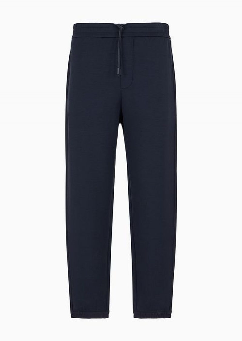 Navy Blue Emporio Armani Travel Essentials Double-jersey Joggers | EA-SN58414