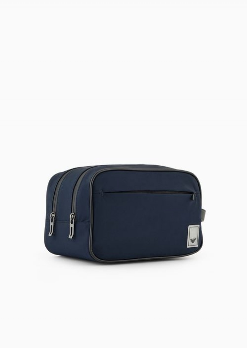 Navy Blue Emporio Armani Travel Essentials Nylon Washbag | EA-SN59255