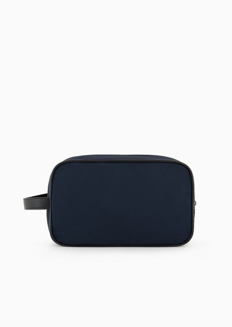 Navy Blue Emporio Armani Travel Essentials Nylon Washbag | EA-SN59255