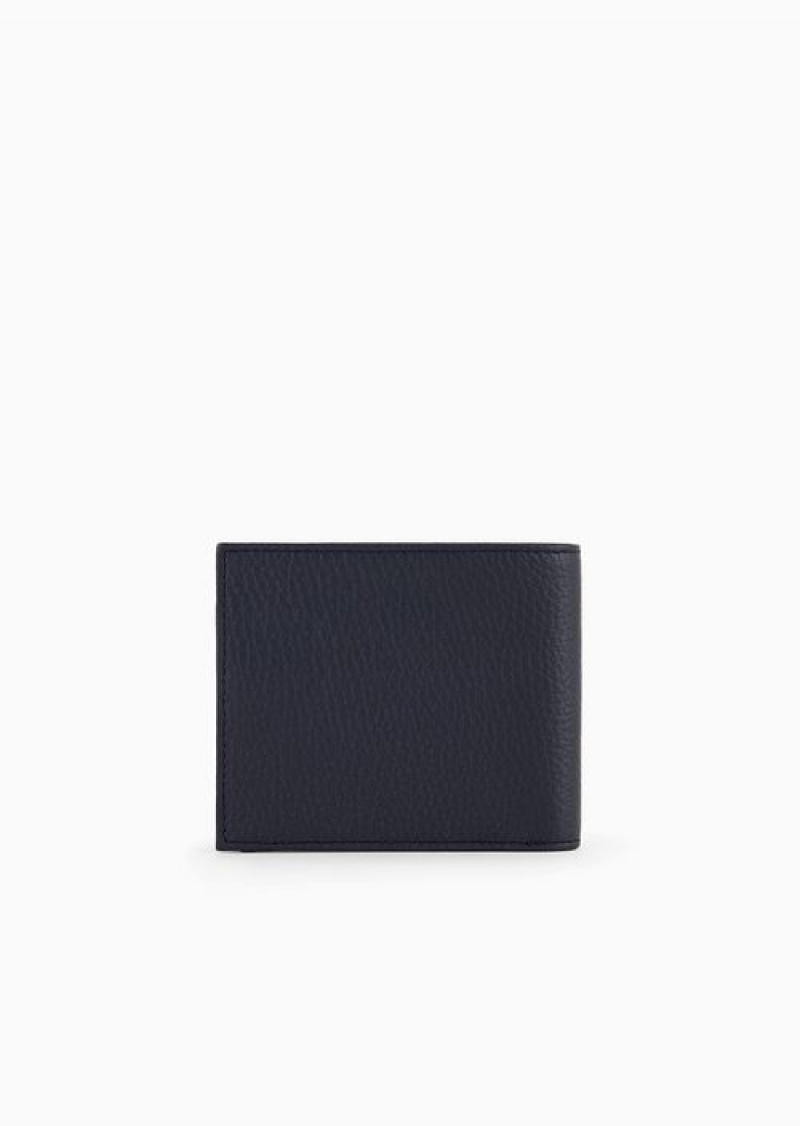 Navy Blue Emporio Armani Tumbled Leather Wallet With Coin Pocket | EA-SN59288