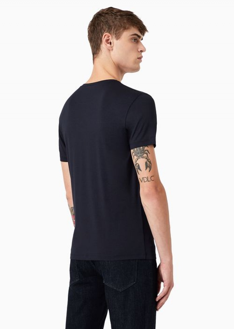 Navy Blue Emporio Armani Viscose Jersey T-shirt | EA-SN58612