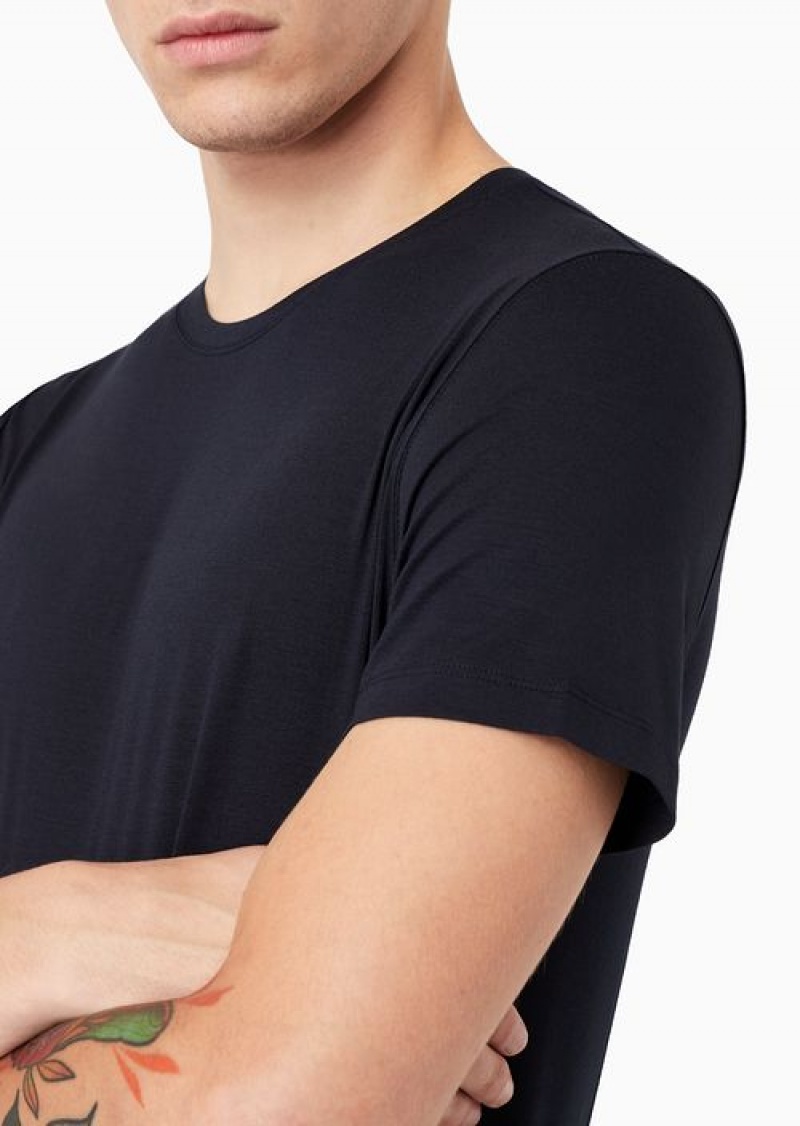 Navy Blue Emporio Armani Viscose Jersey T-shirt | EA-SN58612