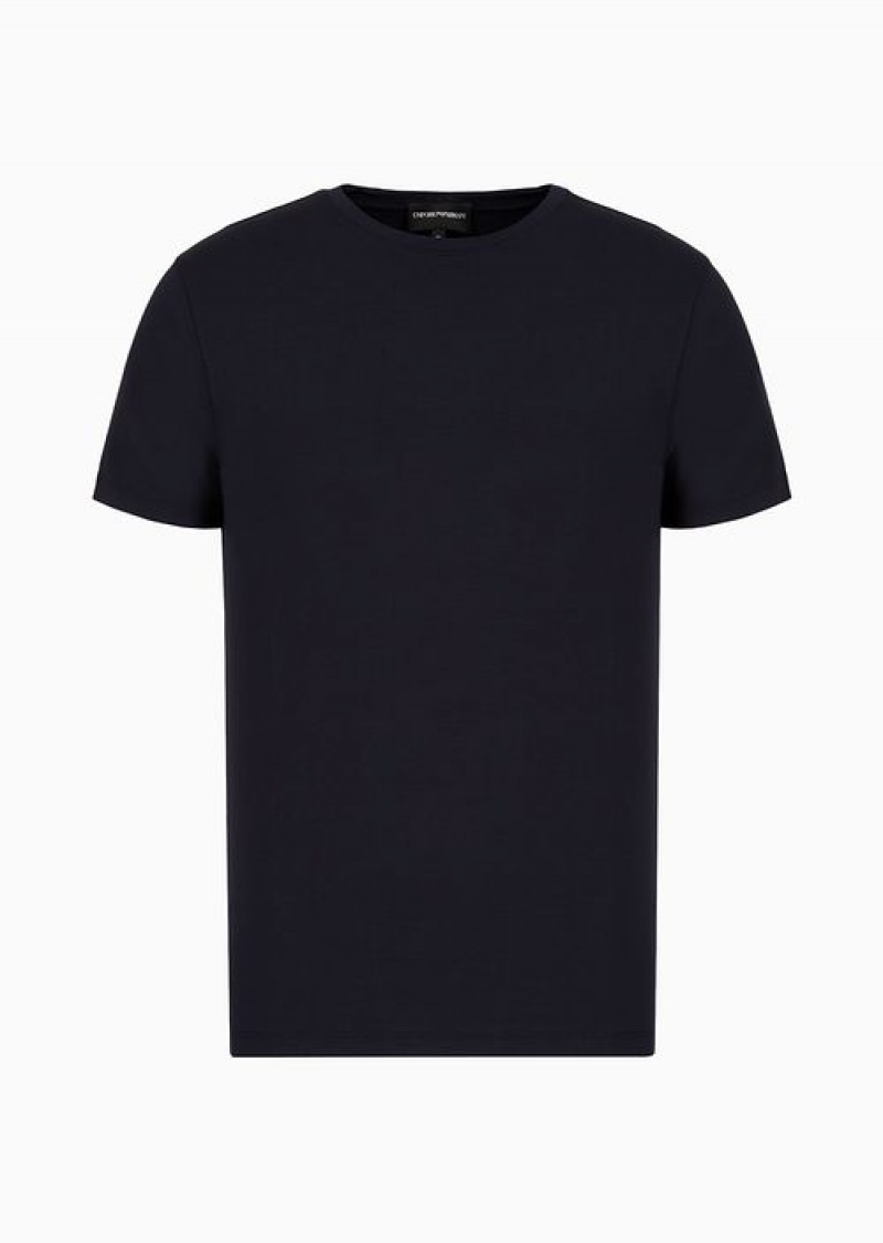 Navy Blue Emporio Armani Viscose Jersey T-shirt | EA-SN58612