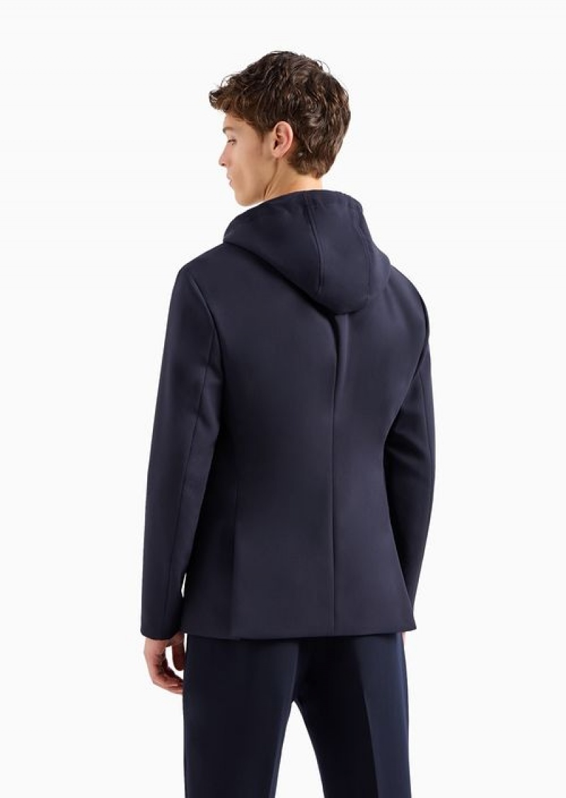 Navy Blue Emporio Armani Viscose-blend Blazer With Detachable Inner Panel And Hood | EA-SN57803