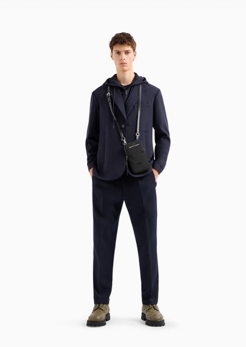 Navy Blue Emporio Armani Viscose-blend Blazer With Detachable Inner Panel And Hood | EA-SN57803