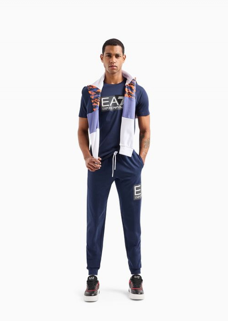 Navy Blue Emporio Armani Visibility Cotton Joggers | EA7-SN59860