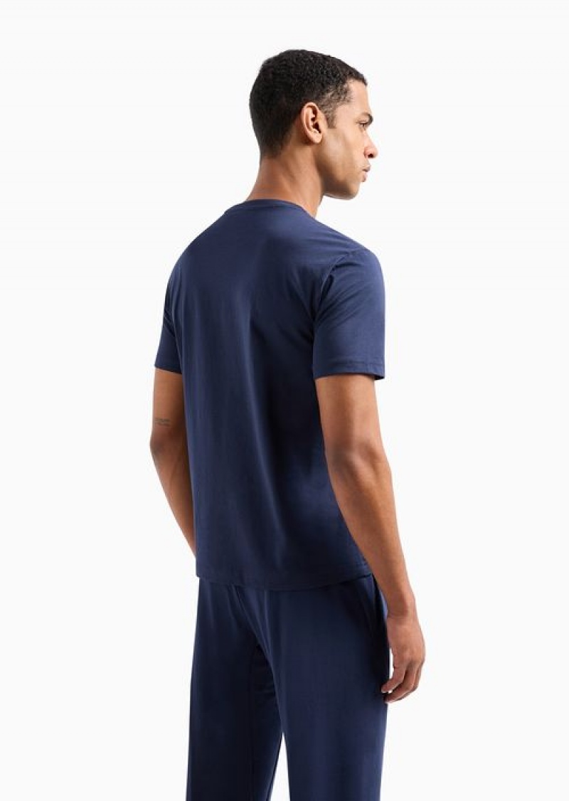 Navy Blue Emporio Armani Visibility Stretch-cotton Jersey, Short-sleeved T-shirt | EA7-SN59951