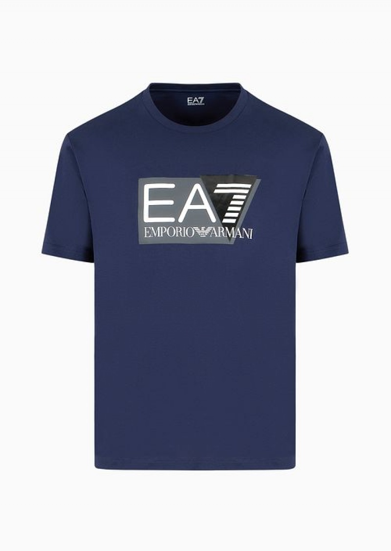 Navy Blue Emporio Armani Visibility Stretch-cotton Jersey, Short-sleeved T-shirt | EA7-SN59951