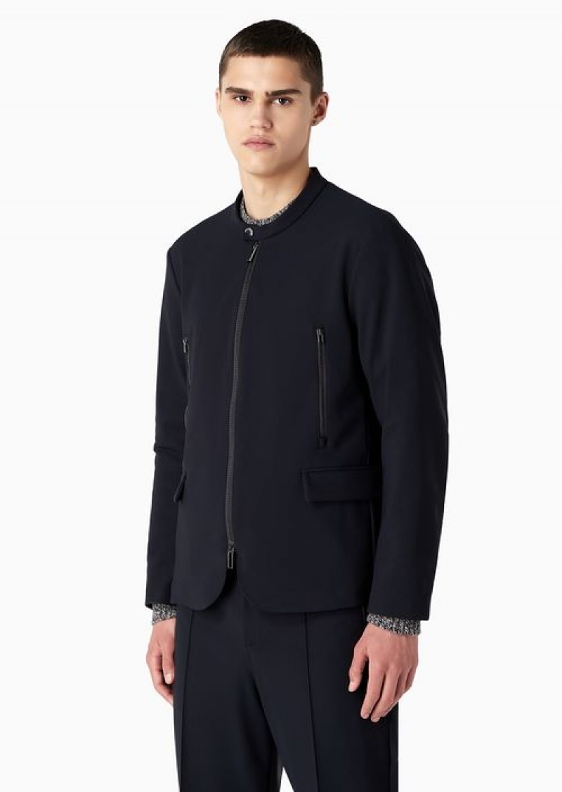 Navy Blue Emporio Armani Zip-up Jacket In Stretch-comfort Technical Fabric | EA-SN57791