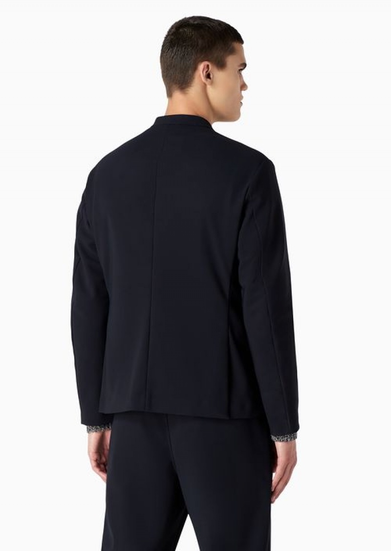 Navy Blue Emporio Armani Zip-up Jacket In Stretch-comfort Technical Fabric | EA-SN57791