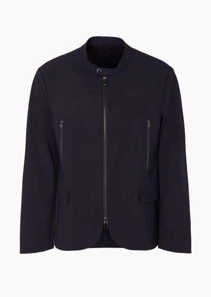 Navy Blue Emporio Armani Zip-up Jacket In Stretch-comfort Technical Fabric | EA-SN57791