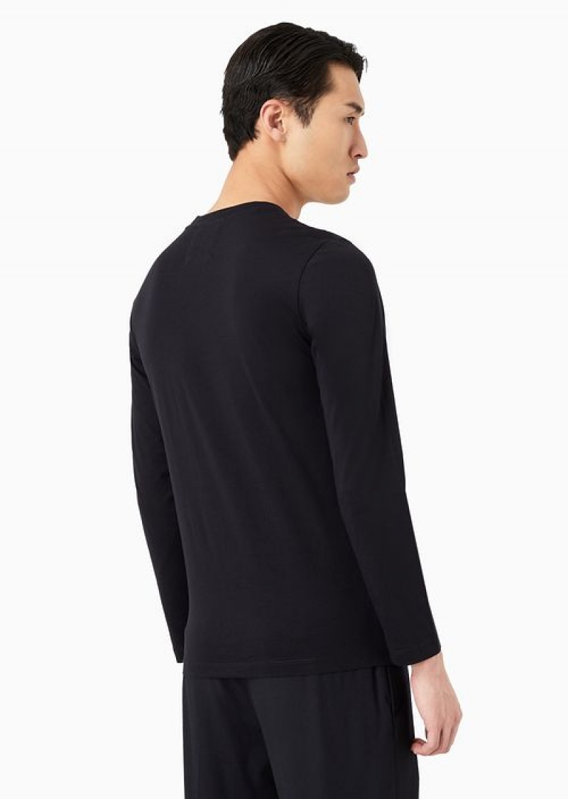 Navy Blue Logo Emporio Armani Pima-jersey Jumper With Printed Logo | EA-SN58686