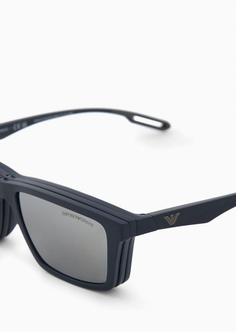 Navy Emporio Armani Men’s Rectangular Sunglasses With Interchangeable Lenses | EA-SN59439