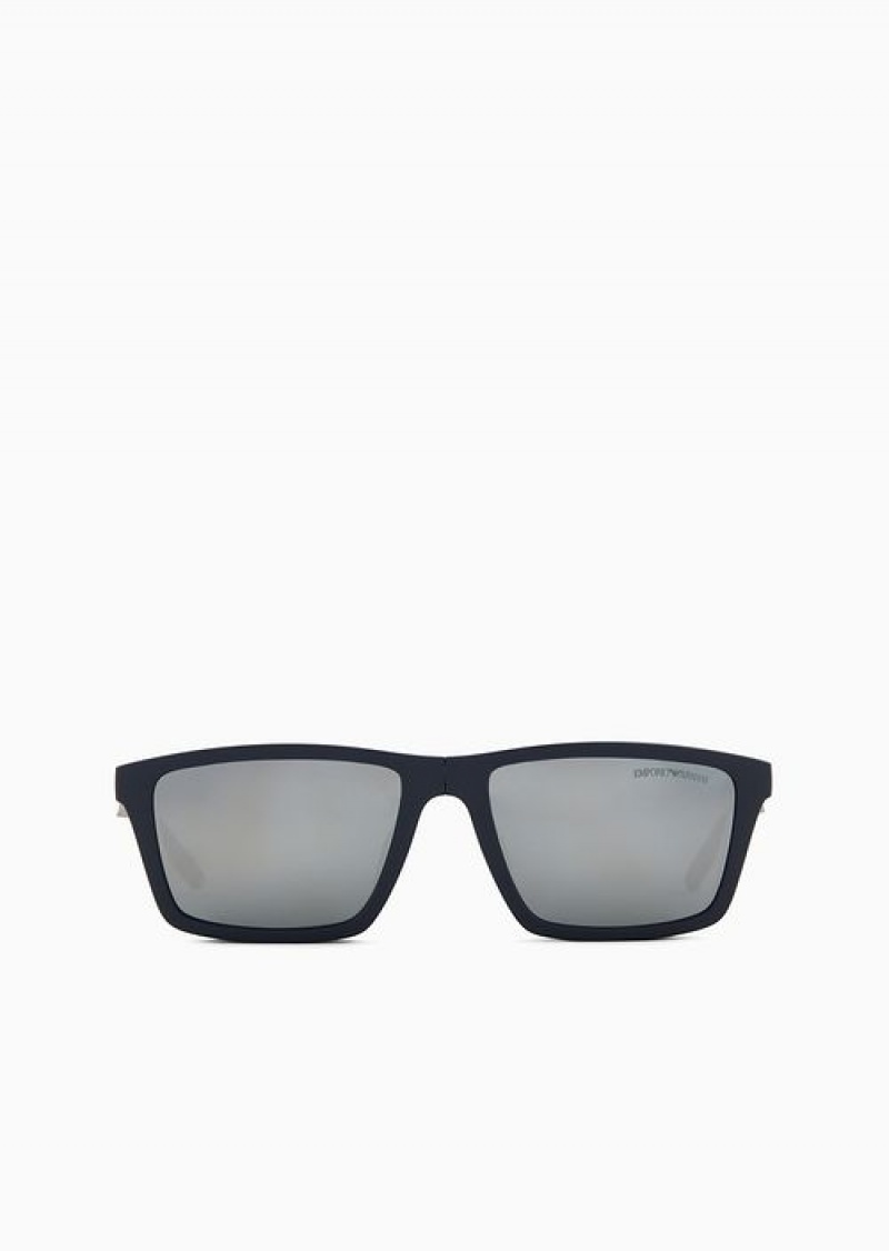 Navy Emporio Armani Men’s Rectangular Sunglasses With Interchangeable Lenses | EA-SN59439