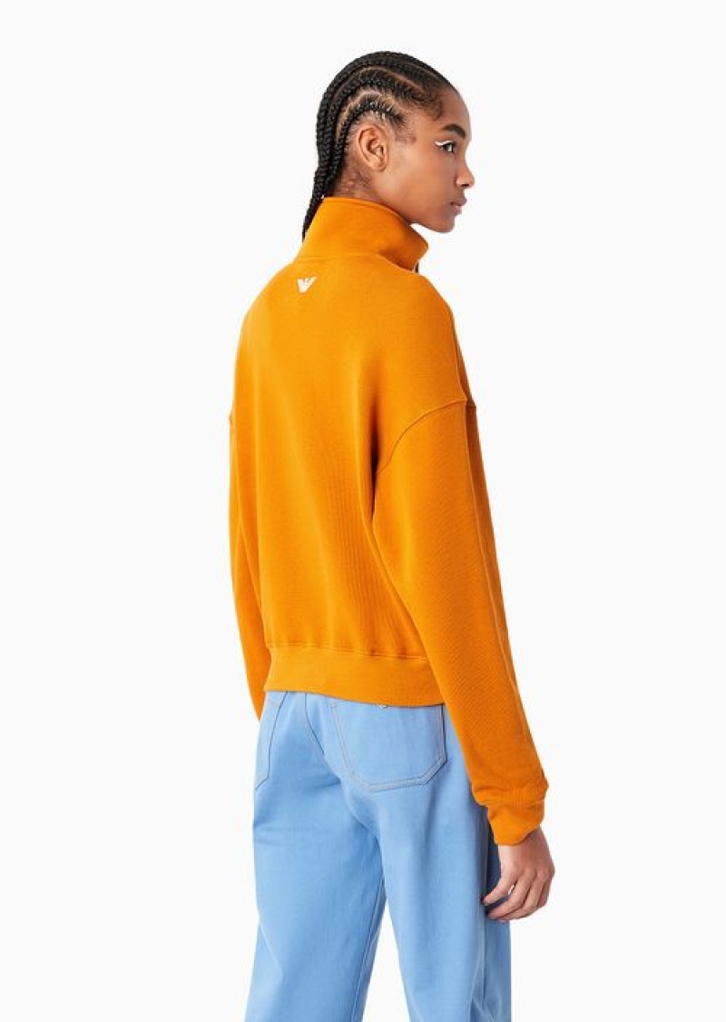 Orange Emporio Armani 1981 Asv Capsule Soft-touch Organic-jersey Sweatshirt With Partial Zip | EA-SN56984