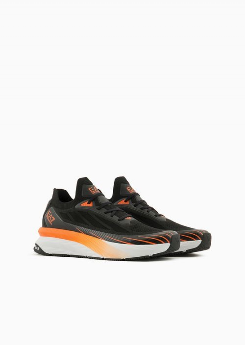 Orange Emporio Armani Crusher Distance Sonic Knit Sneakers | EA7-SN59795