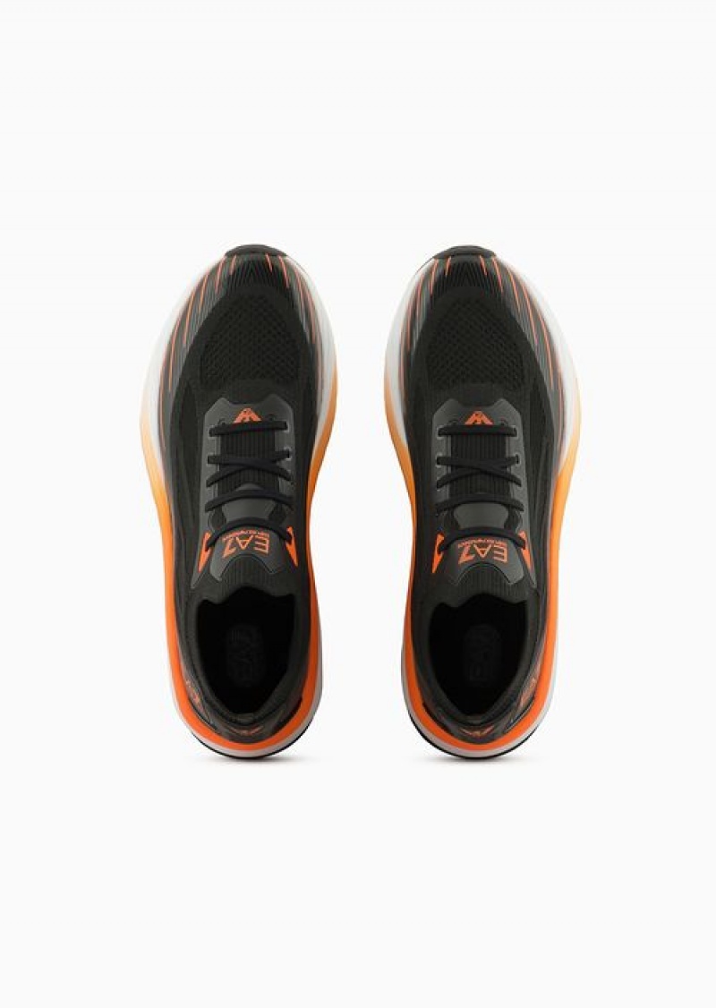 Orange Emporio Armani Crusher Distance Sonic Knit Sneakers | EA7-SN59795