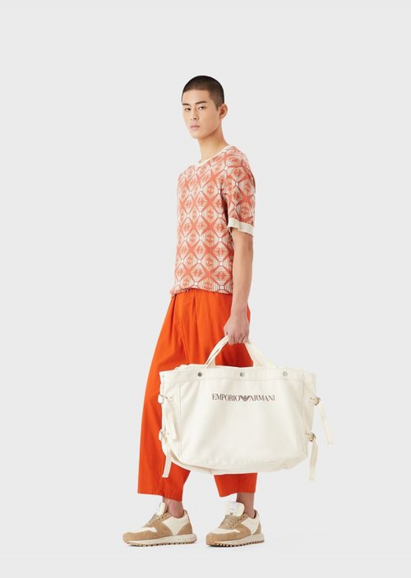 Orange Emporio Armani Sustainable Collection Organic Jacquard Jersey Jumper With Collection Pattern | EA-SN58664