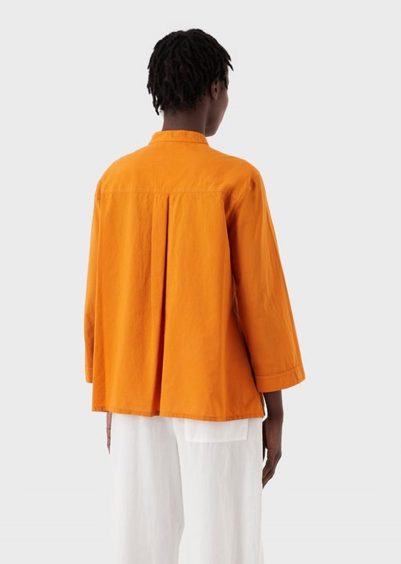 Orange Emporio Armani Sustainable Collection Garment-dyed, Organic-muslin Shirt With A Guru Collar | EA-SN56947