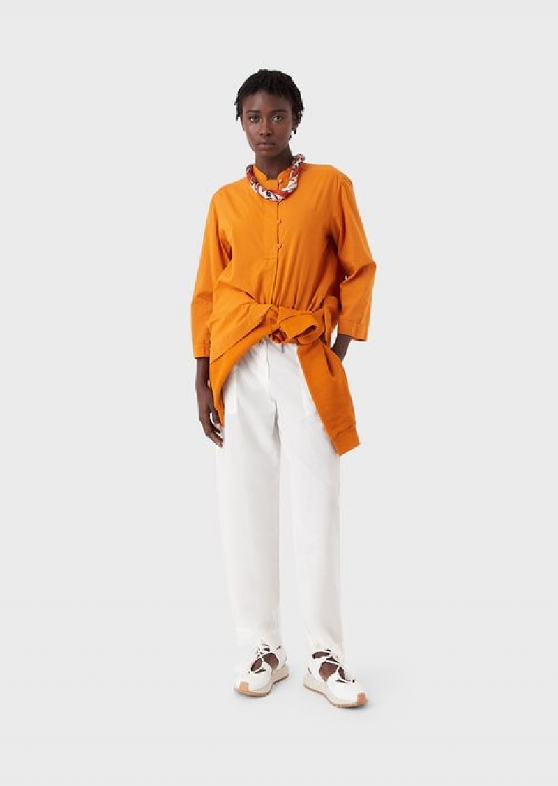 Orange Emporio Armani Sustainable Collection Garment-dyed, Organic-muslin Shirt With A Guru Collar | EA-SN56947