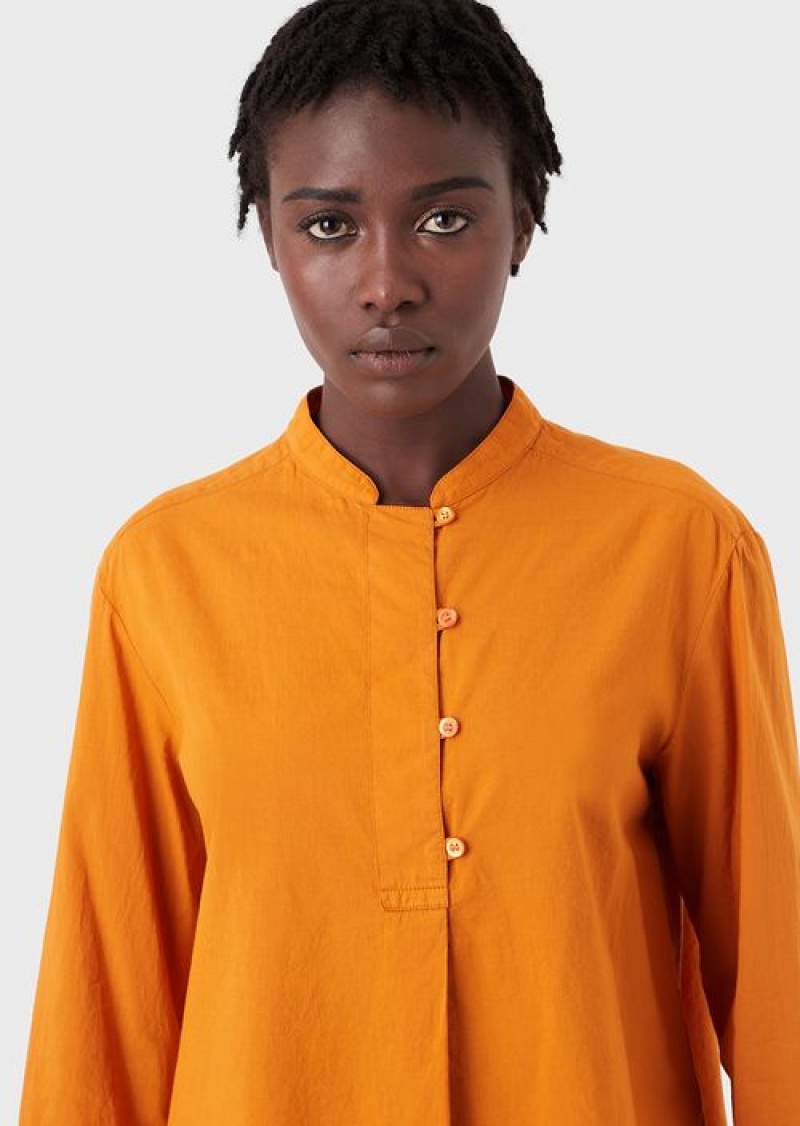 Orange Emporio Armani Sustainable Collection Garment-dyed, Organic-muslin Shirt With A Guru Collar | EA-SN56947