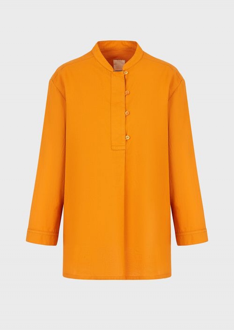 Orange Emporio Armani Sustainable Collection Garment-dyed, Organic-muslin Shirt With A Guru Collar | EA-SN56947