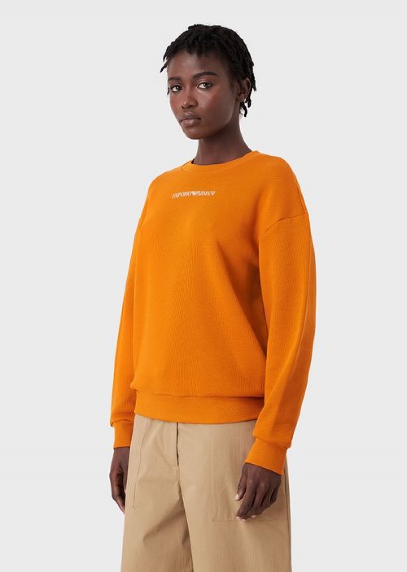 Orange Emporio Armani Sustainable Collection Soft Organic-cotton Sweatshirt With Oversized Print | EA-SN57004