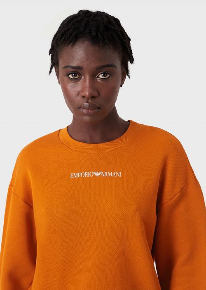 Orange Emporio Armani Sustainable Collection Soft Organic-cotton Sweatshirt With Oversized Print | EA-SN57004