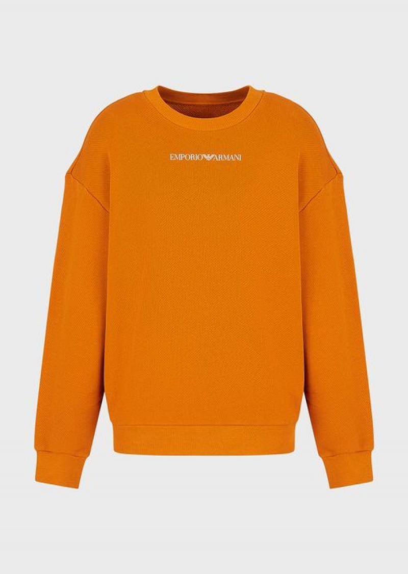 Orange Emporio Armani Sustainable Collection Soft Organic-cotton Sweatshirt With Oversized Print | EA-SN57004