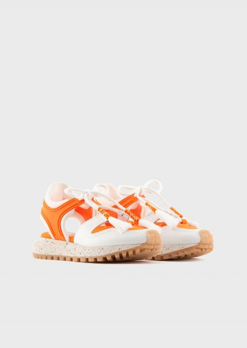 Orange Emporio Armani Sustainable Collection Recycled-leather Perforated Sneakers | EA-SN57189