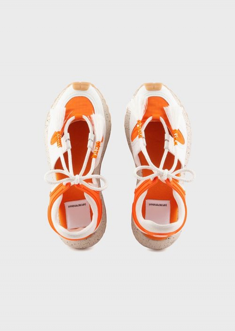 Orange Emporio Armani Sustainable Collection Recycled-leather Perforated Sneakers | EA-SN57189