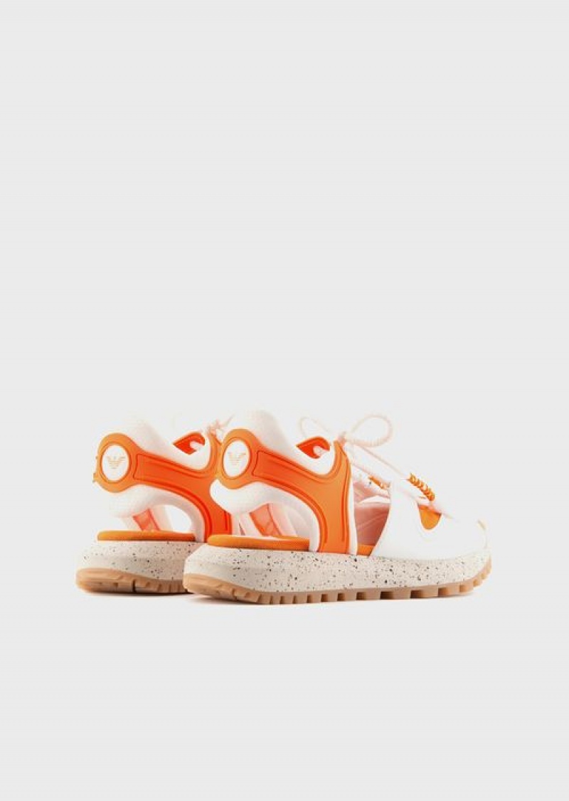 Orange Emporio Armani Sustainable Collection Recycled-leather Perforated Sneakers | EA-SN57189