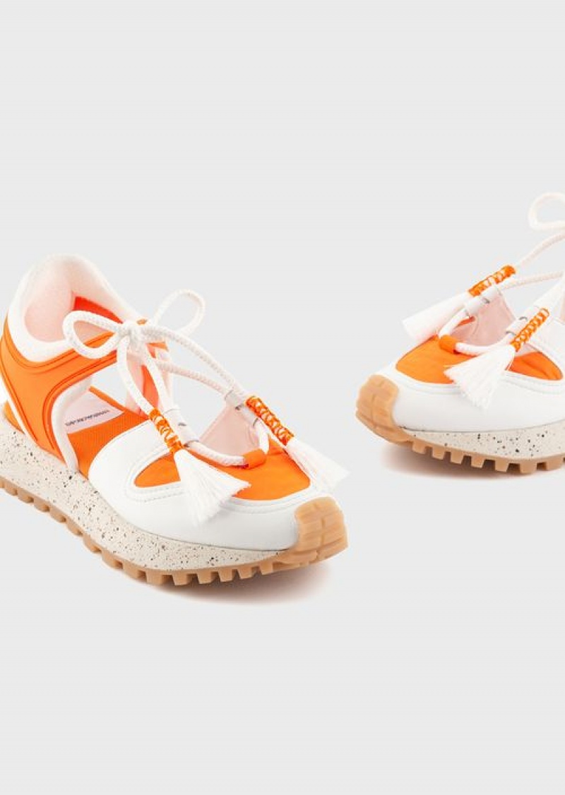 Orange Emporio Armani Sustainable Collection Recycled-leather Perforated Sneakers | EA-SN57189