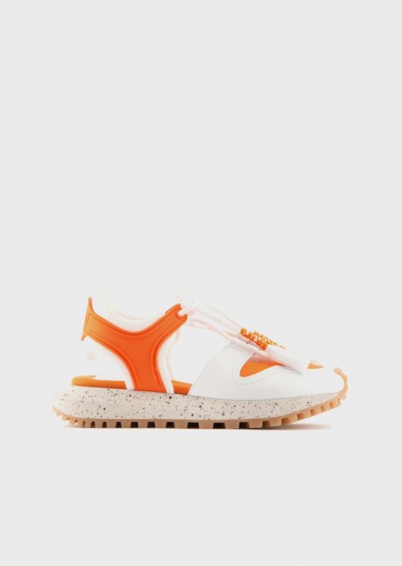 Orange Emporio Armani Sustainable Collection Recycled-leather Perforated Sneakers | EA-SN57189