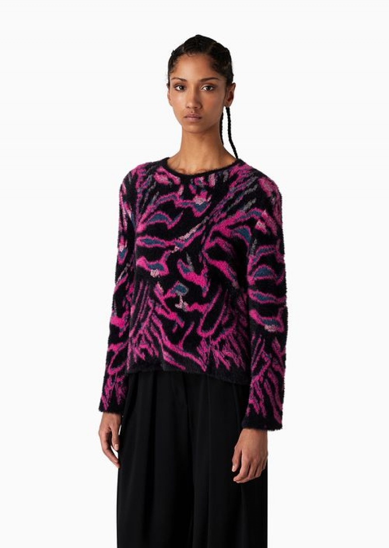 Pattern Emporio Armani All-over Animal-motif Jacquard Fur-effect Fabric Jumper | EA-SN56656