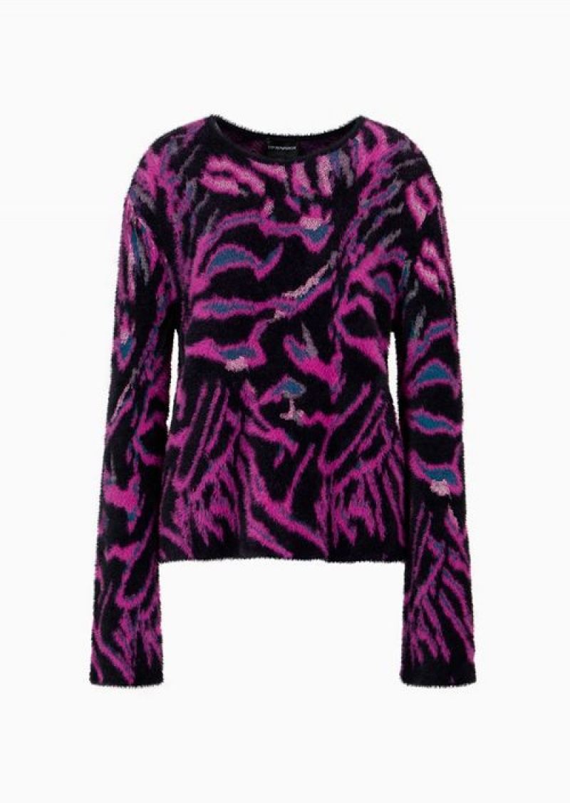 Pattern Emporio Armani All-over Animal-motif Jacquard Fur-effect Fabric Jumper | EA-SN56656