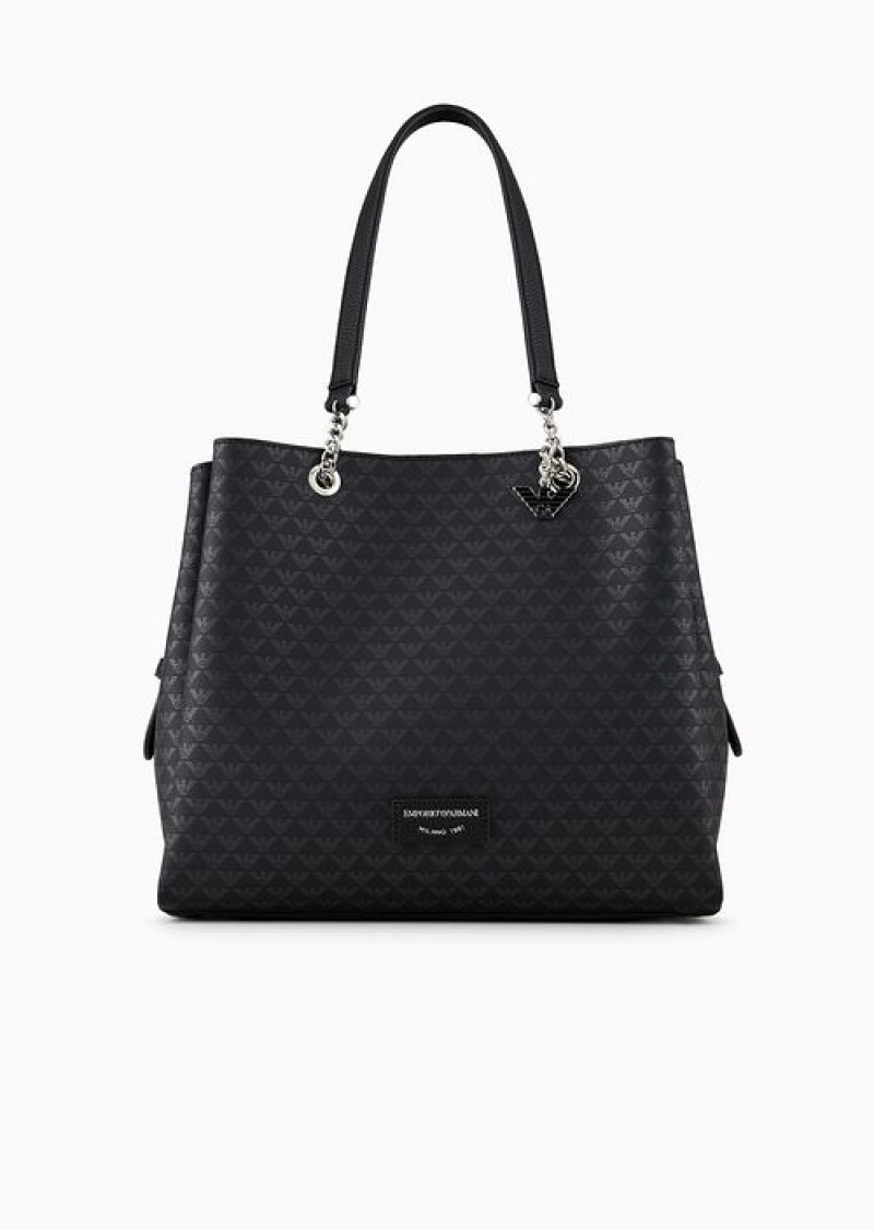 Pattern Emporio Armani All-over Eagle Shopper Bag With Eagle Charm | EA-SN57423