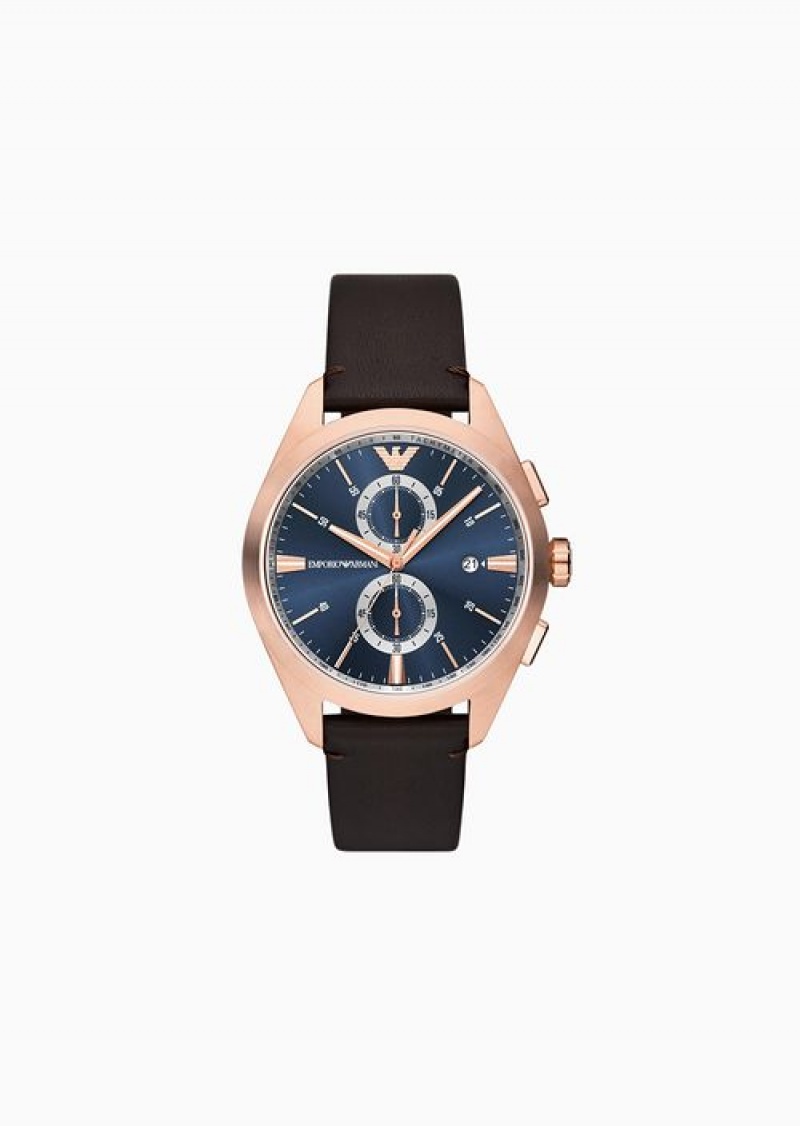 Pattern Emporio Armani Chronograph Brown Leather Watch | EA-SN59342