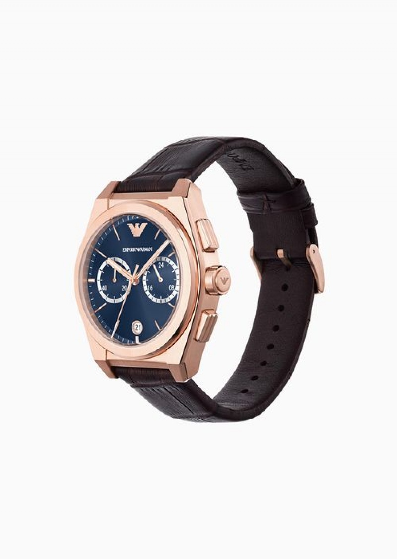 Pattern Emporio Armani Chronograph Brown Leather Watch | EA-SN59352