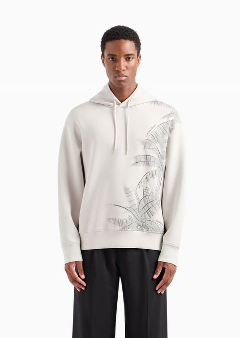 Pattern Emporio Armani Double-jersey Hooded Sweatshirt With A Palm-tree Embroidery And Print | EA-SN58568