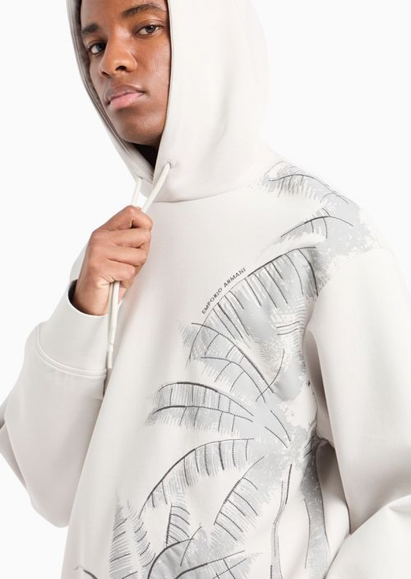 Pattern Emporio Armani Double-jersey Hooded Sweatshirt With A Palm-tree Embroidery And Print | EA-SN58568