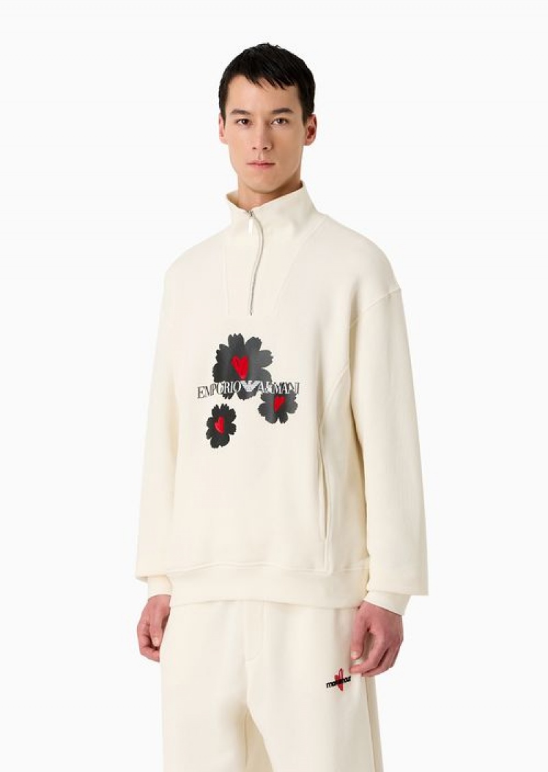 Pattern Emporio Armani Half-zip Mock-neck Sweatshirt With Mon Amour Print | EA-SN58561