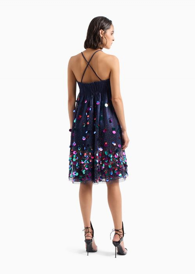 Pattern Emporio Armani Hand-embroidered Tulle And Organza Dress With Sequins And Beads | EA-SN56535