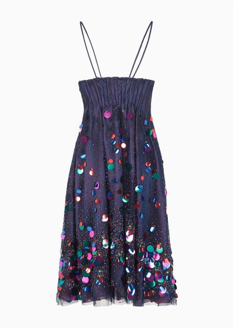 Pattern Emporio Armani Hand-embroidered Tulle And Organza Dress With Sequins And Beads | EA-SN56535