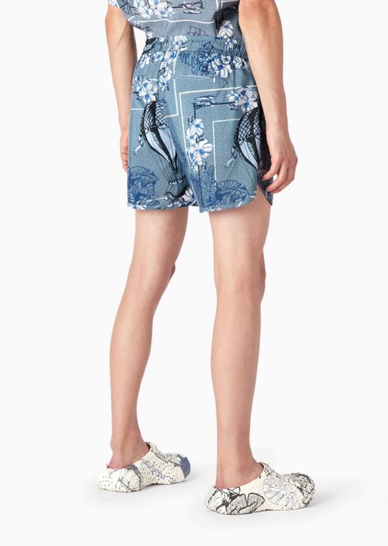 Pattern Emporio Armani Nylon Drawstring Shorts With Resort Capsule Collection All-over Print | EA-SN58299