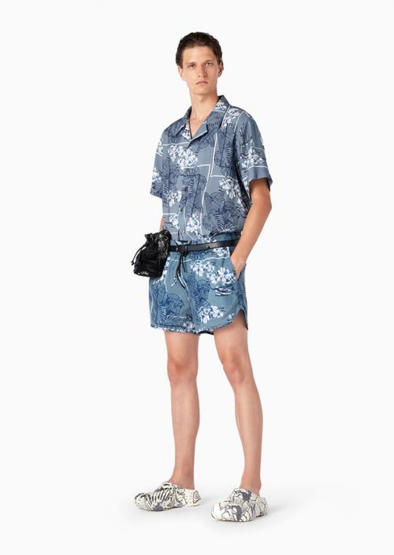 Pattern Emporio Armani Nylon Drawstring Shorts With Resort Capsule Collection All-over Print | EA-SN58299