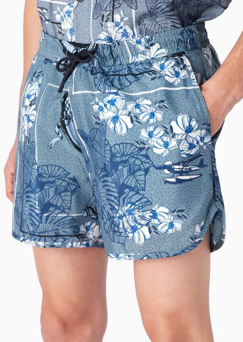 Pattern Emporio Armani Nylon Drawstring Shorts With Resort Capsule Collection All-over Print | EA-SN58299