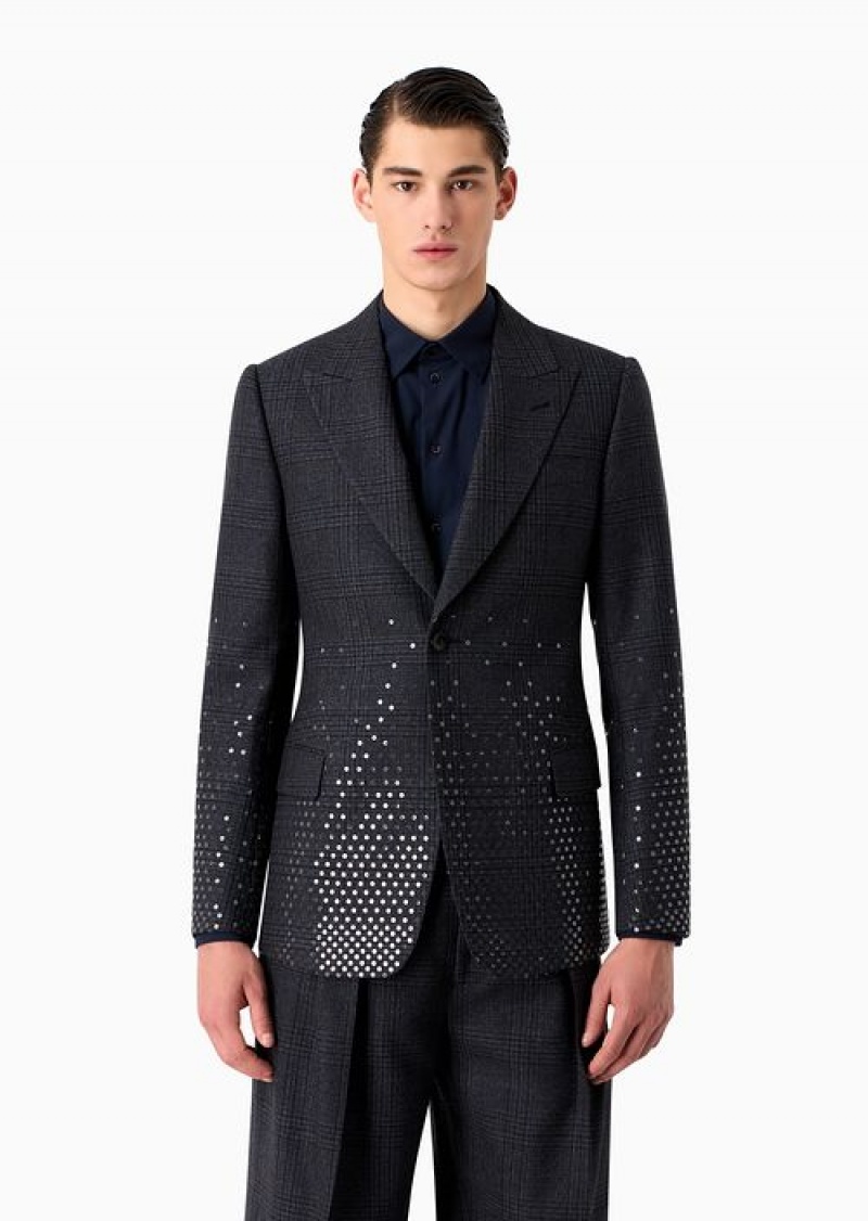 Pattern Emporio Armani Soho Capsule Collection Single-breasted Jacket In Tartan Virgin Wool With Sequins | EA-SN57777