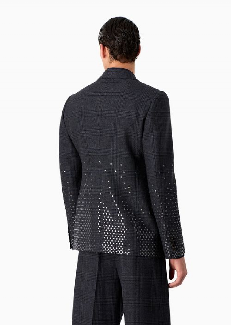 Pattern Emporio Armani Soho Capsule Collection Single-breasted Jacket In Tartan Virgin Wool With Sequins | EA-SN57777