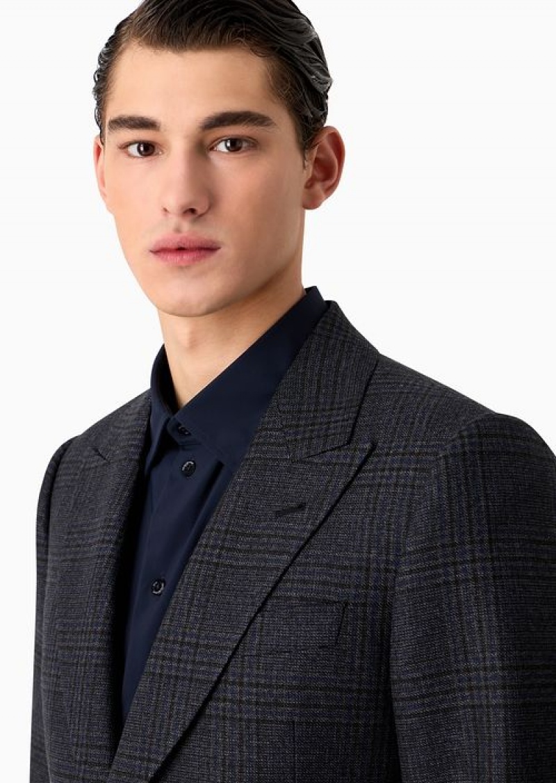 Pattern Emporio Armani Soho Capsule Collection Single-breasted Jacket In Tartan Virgin Wool With Sequins | EA-SN57777